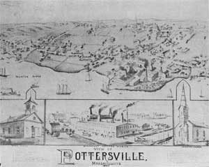 Topographical view of the settlement with detail of Somerset Potters Works centered at bottom.