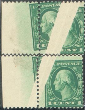 Type 40: A paper crease that occurred before printing was opened up before perforating (Scott 498).