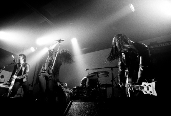 Jack White plays drums for The Dead Weather, seen here in their first public performance at Third Man Records.