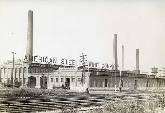 American Steel and Wire in DeKalb, Illinois, at Tenth Street looking northeast, DeKalb, circa 1901. Photo from Sycamore Public Library.