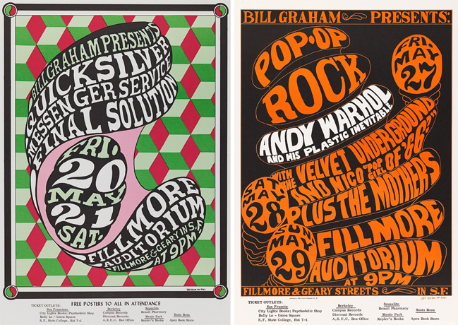 Wilson's early Fillmore posters used type and color to create mass and shapes.