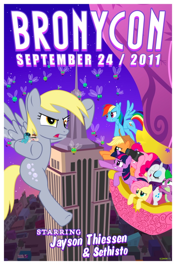 A poster for last year's BronyCon, featuring Shaun from Equestria Daily. It was designed by Timon1771, an animator at Bronytoons.com.