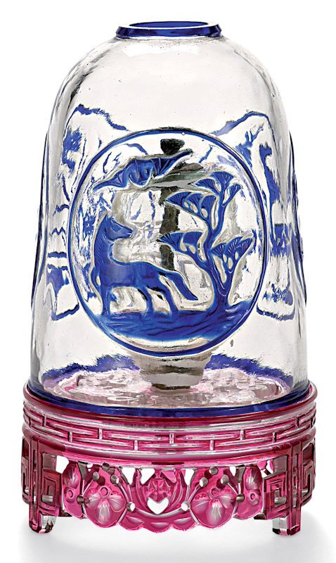 An antique opium lamp made from Peking glass. 