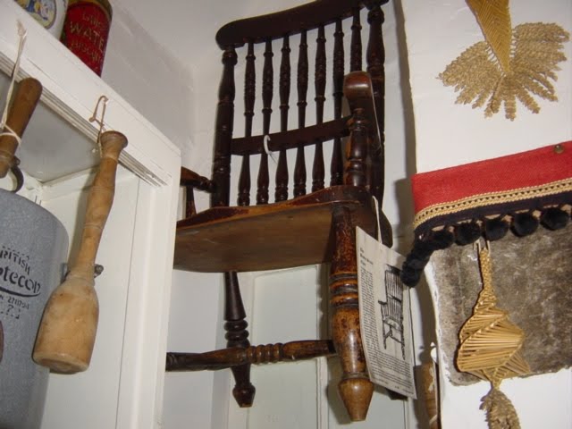 This 17th century chair that once belonged to a murderer has been hung up out of reach at the Thirsk Museum in England, as it is believed to put a death jinx on sitters. Photo by John R. Bacon at soapboxcorner.blogspot.com.