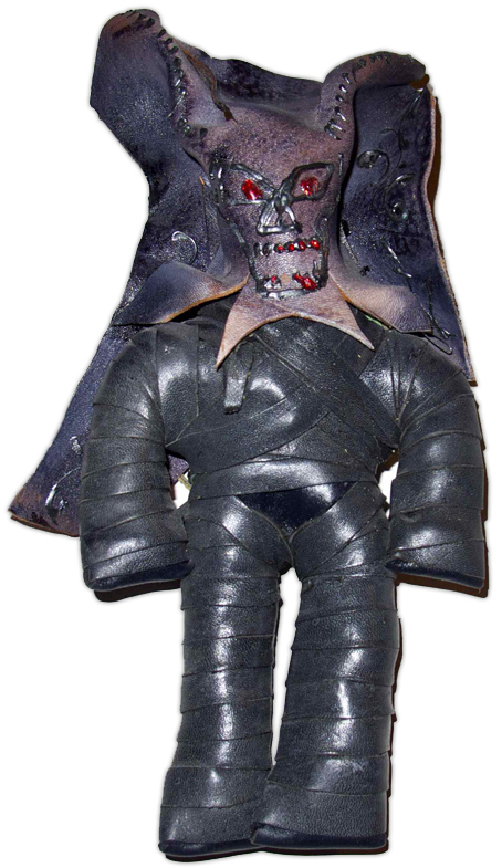 The seller of this handmade tied-leather figure claims it is a Haitian voodoo doll meant to repel evil. Supposedly its body holds graveyard dirt, too.