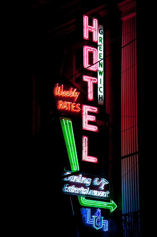Hively still shoots neon she sees while traveling, like this this lovely hotel sign she discovered in East Greenwich, Rhode Island. Photo by Hively.