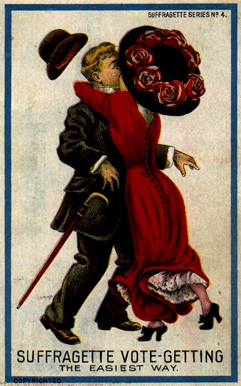 The 1909 Dunston-Weiler set is notable because the Suffragettes are depicted as attractive, but scandalously sexually available. Palczewski, Catherine H. Postcard Archive. University of Northern Iowa. Cedar Falls, IA.