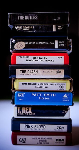 A selection of eight-tracks from Bucks Burnett's collection. Photo by Allison V. Smith.