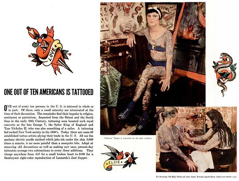 A spread from the 1936 "Life Magazine" expose on tattoos in America.