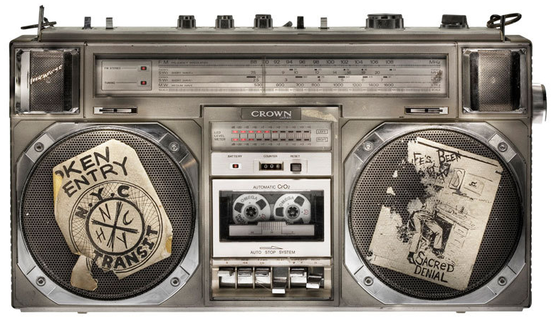 Often boomboxes were customized with emblems of a favorite band or musical style, like this punked-up Crown CSC-950. Photo courtesy Lyle Owerko.