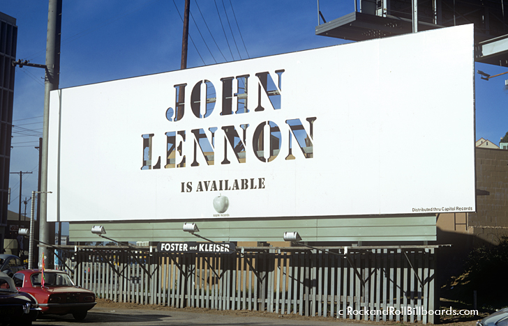 An understated billboard created for John Lennon in 1971 utilized cut-out lettering. Photo by Robert Landau.