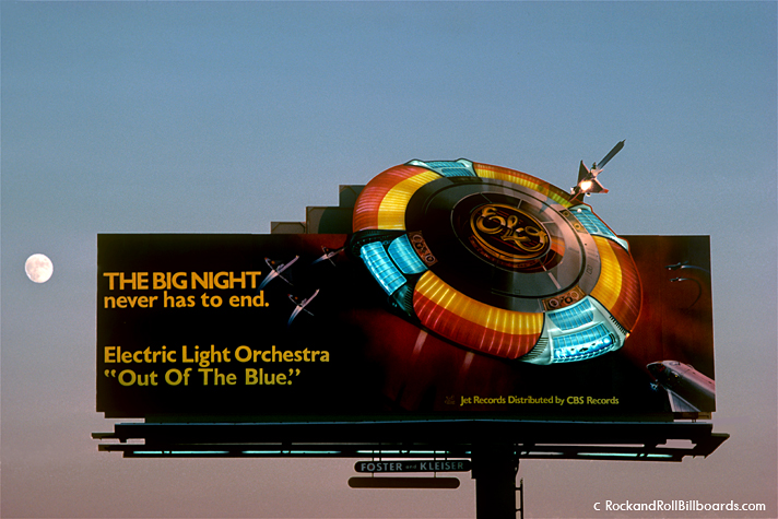 Electric Light Orchestra commissioned this billboard with a giant illuminated spaceship, later used for their stage shows, in 1979. Photo by Robert Landau.
