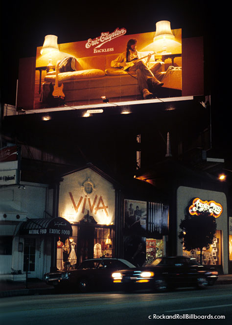 This 1978 Eric Clapton billboard included two 3-D lamps that actually lit up at night. Photo by Robert Landau.
