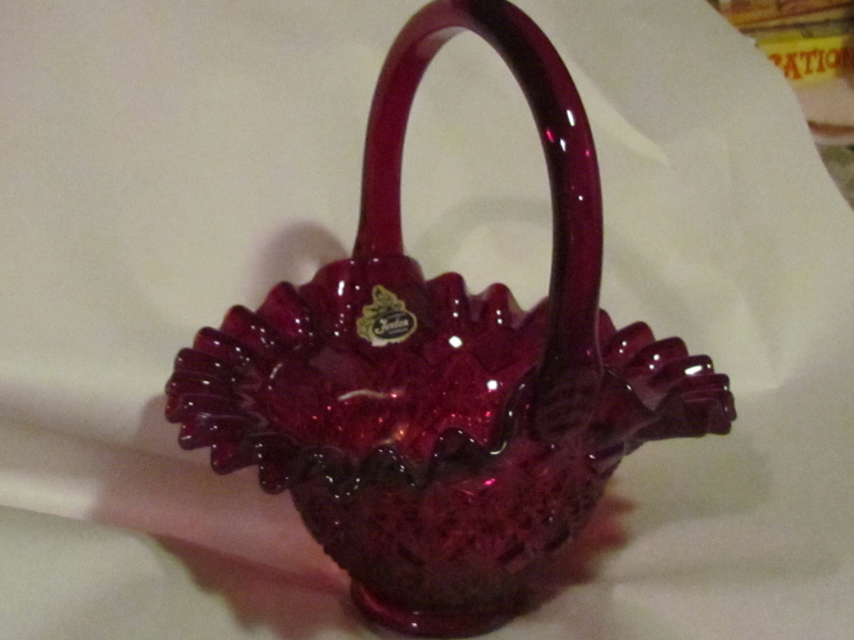 Fenton Red Basket - Art Glass