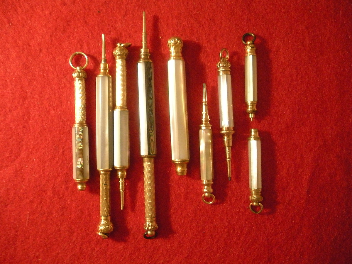 MOP GROUP Victorian Mechanical "Propelling" MOTHER OF PEARL PENCILS  some of the most desired and fragile.  - Office