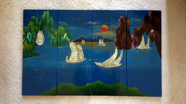 hand painted Mother Of Pearl  Asian Wood Panels  - Asian