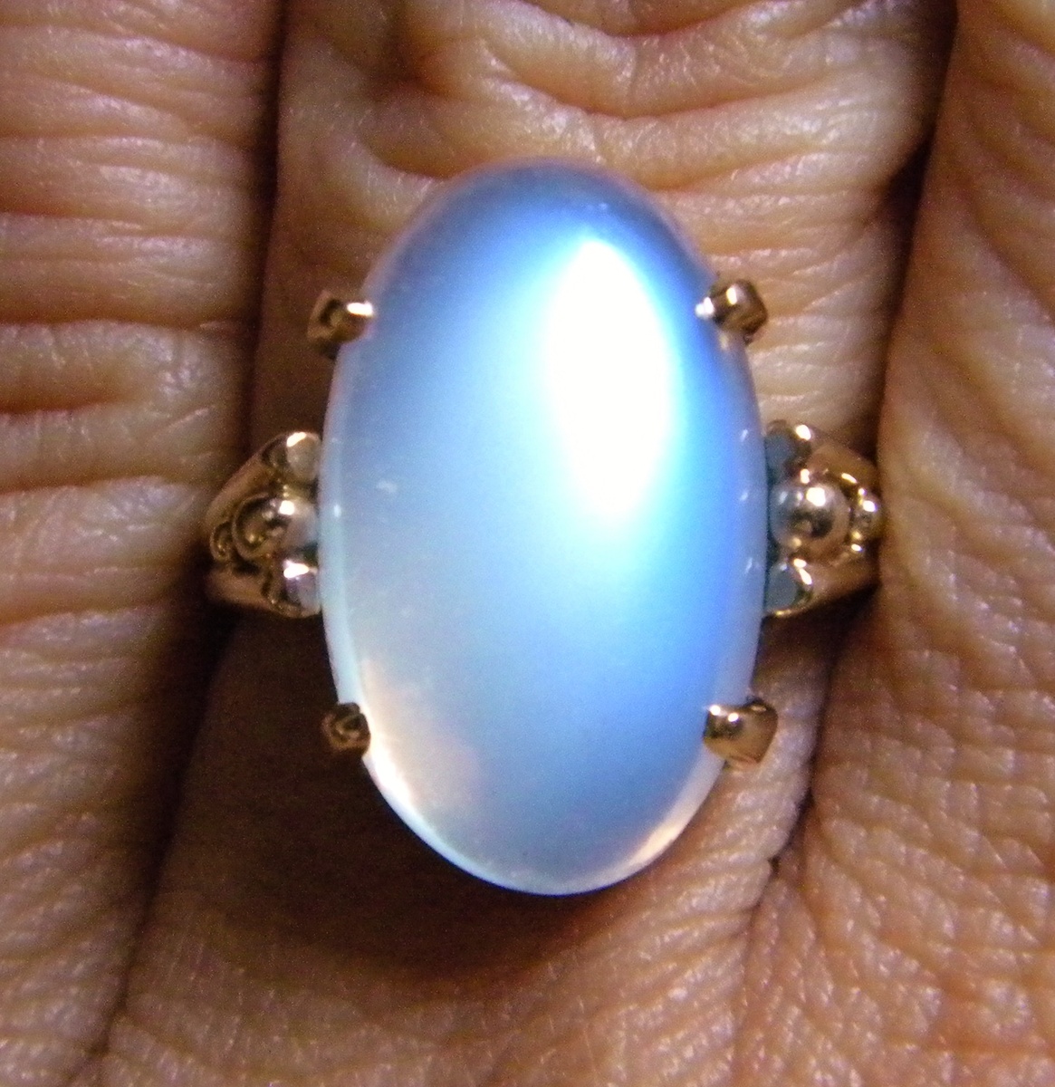 Vintage Deco Moonstone F&F Felger 14k Ring 22 x 10mm
