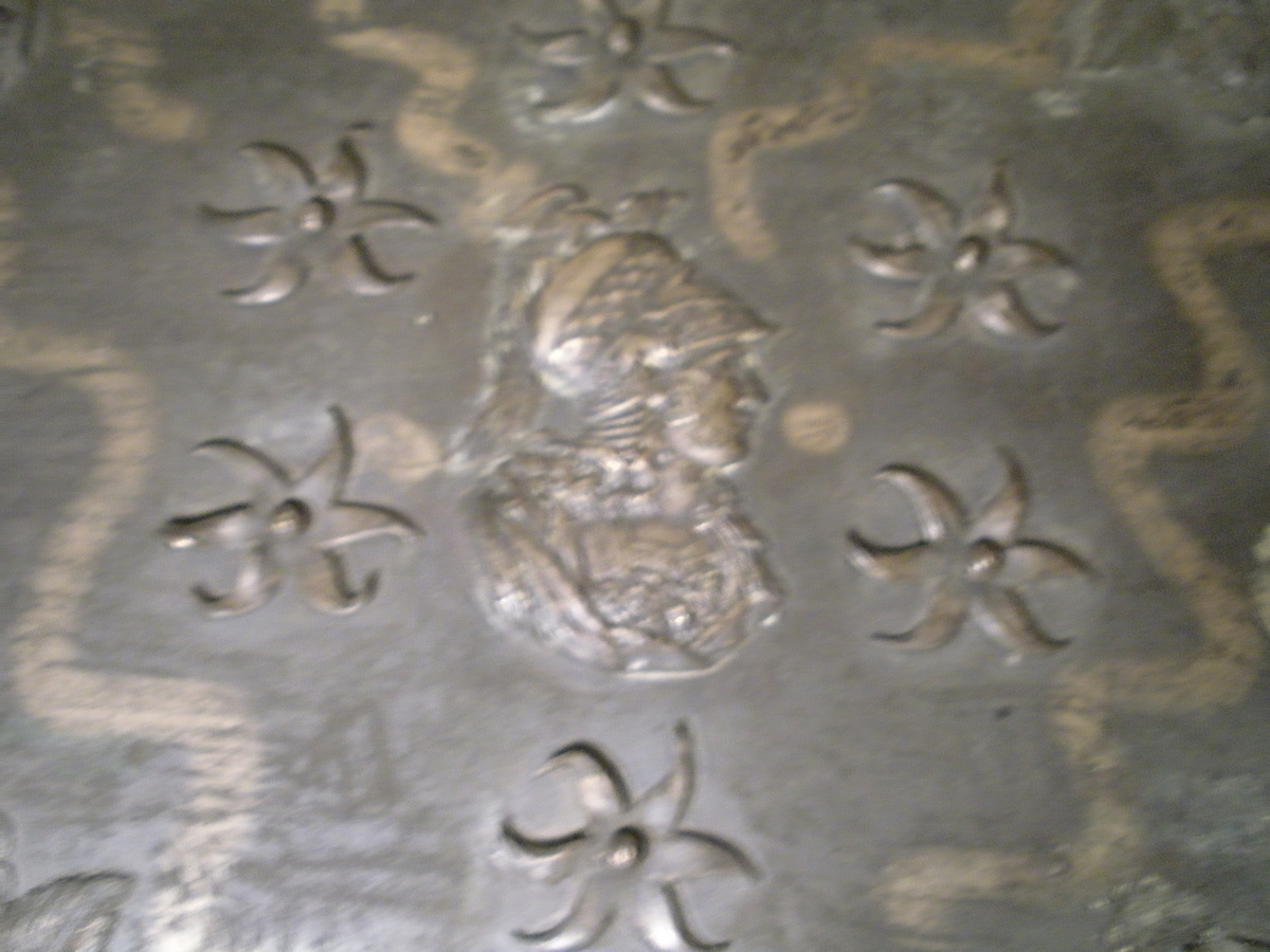 Victorian Dresser Box ... to hold a dresser set of mirror brushes etc. Greek Soldier on lid with metal applied decorations