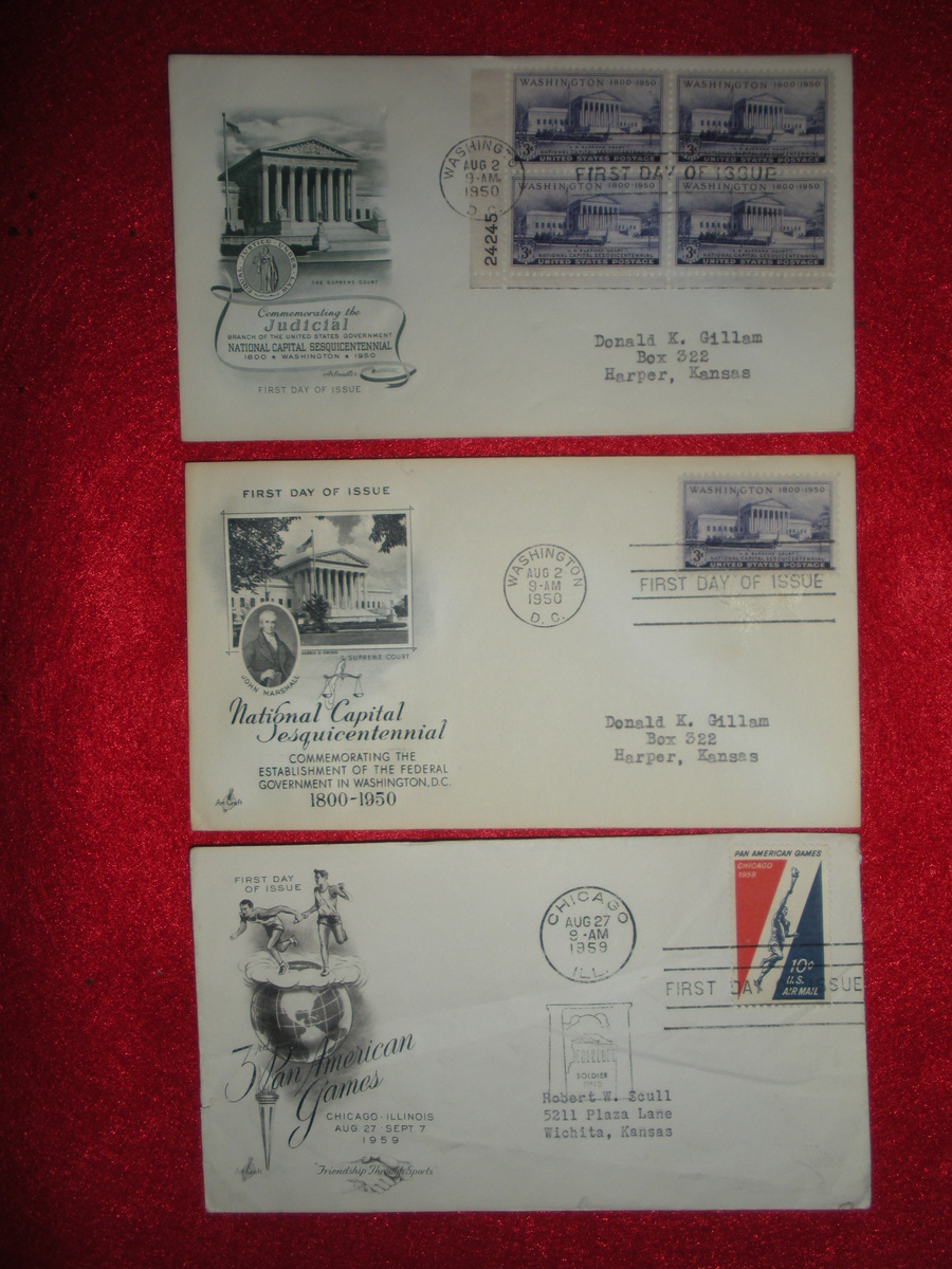 9 FDC First Day Covers from the early 1950s