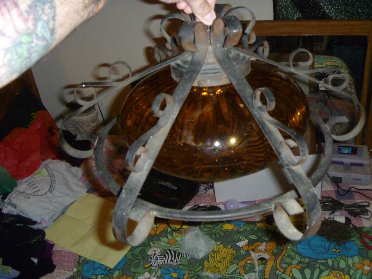 Amber and Wrought Iron Swag Lamp