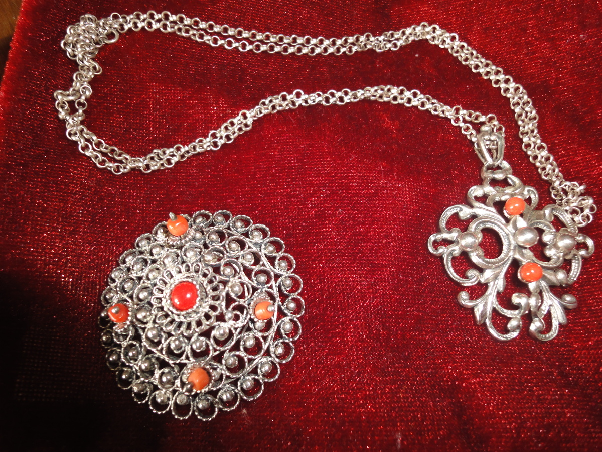 Silver, coral peasant brooch.  - Fine Jewelry