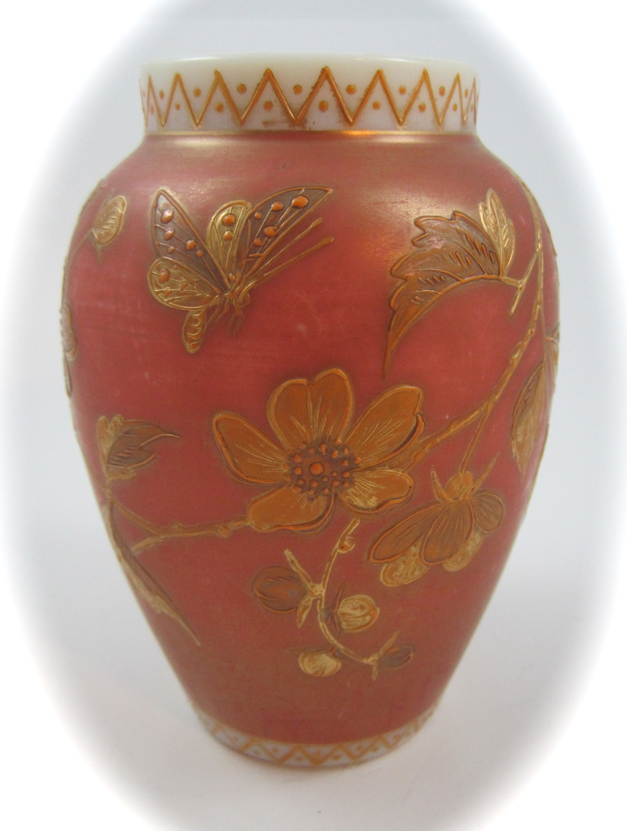 Harrach Enameled Custard Glass vase, ca. 1890