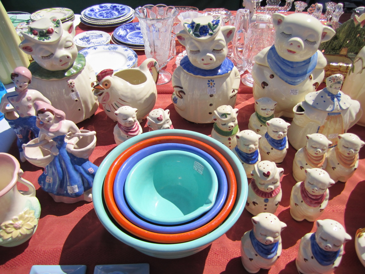 Shawnee Pottery Piggie Cookie Jars and Salt Shakers at Alameda - Beautiful - Kitchen