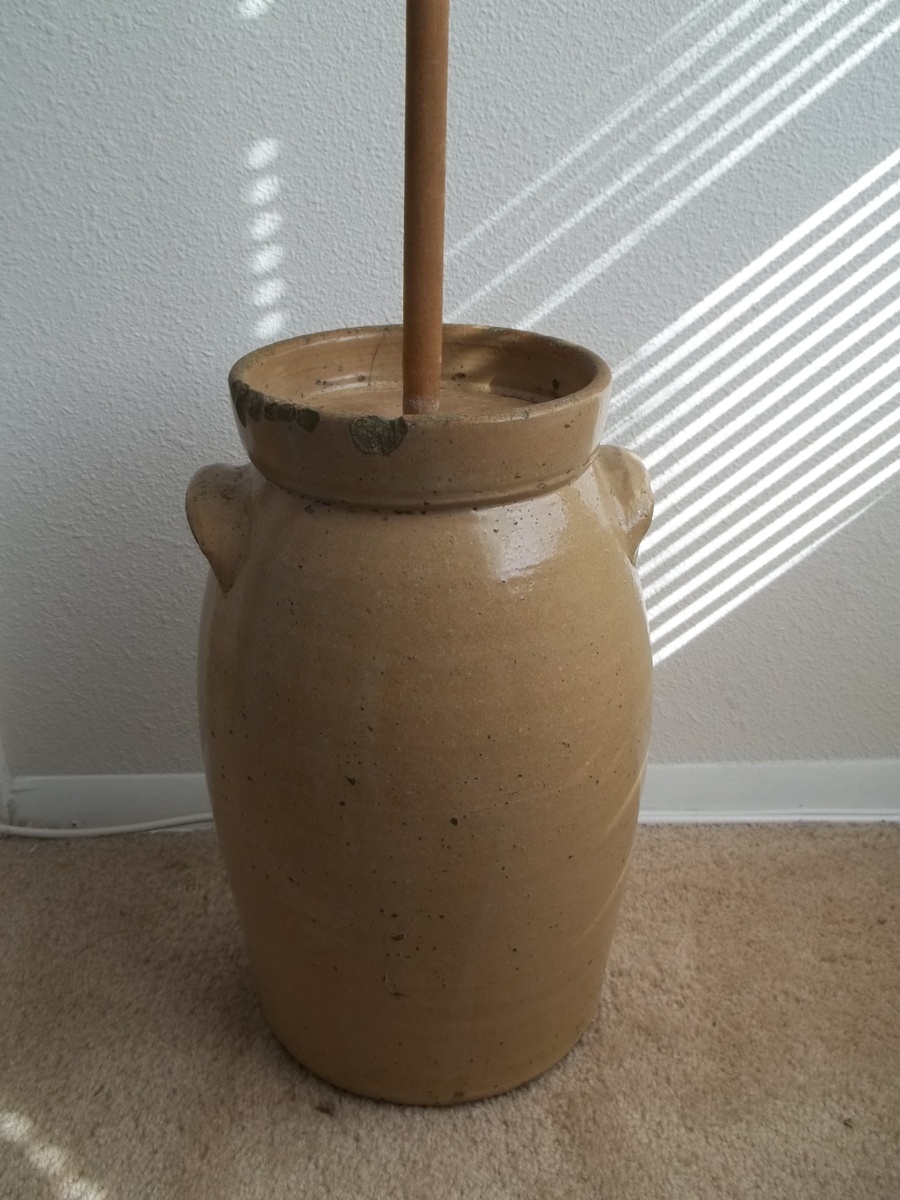 Stoneware Butter Churn. "4"