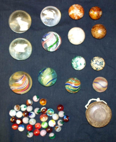 Old Marbles Mixed  Sulphide animals and an old Yo-Yo