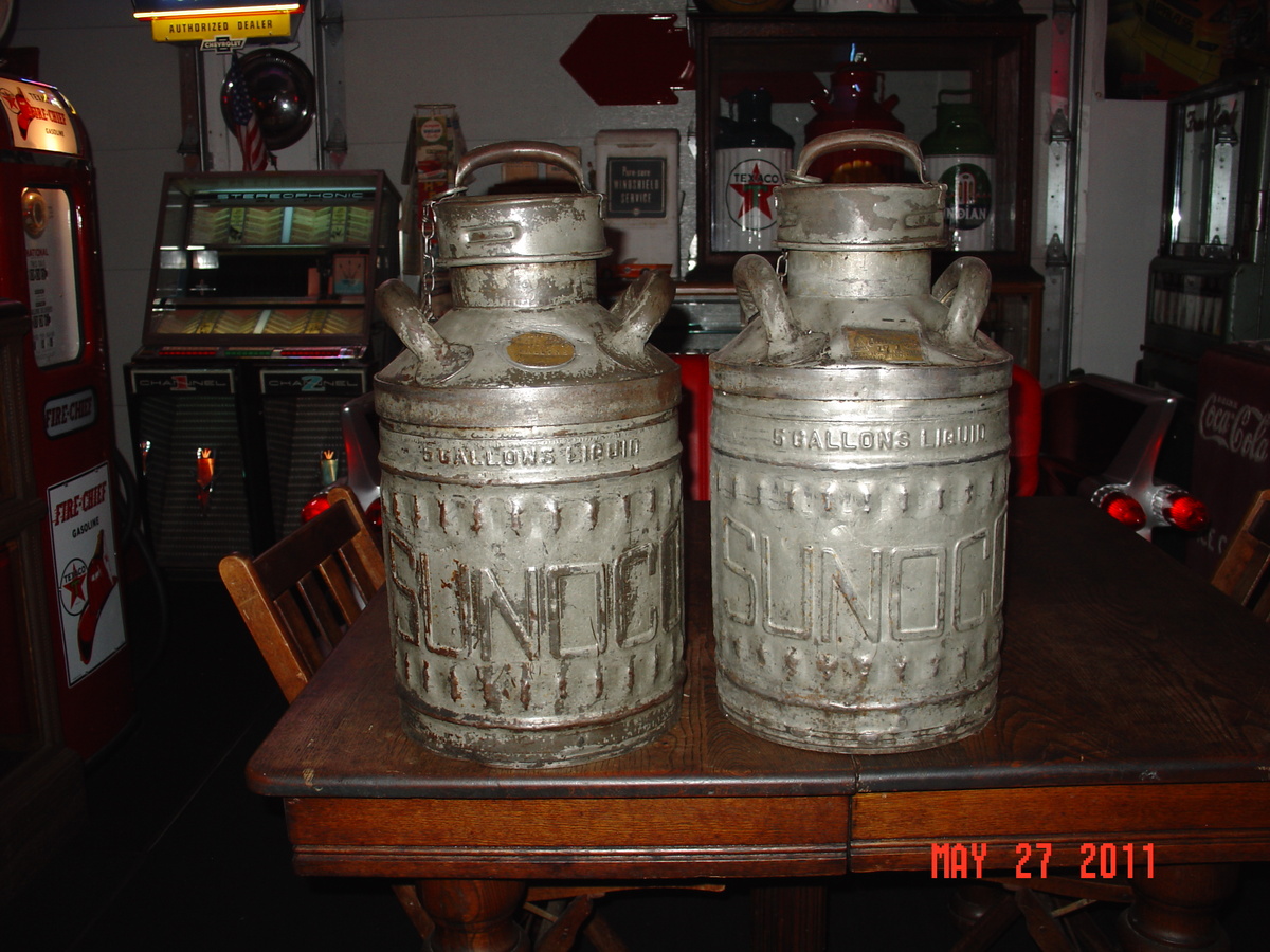 Embossed Sunoco Five Gallon Oil Cans