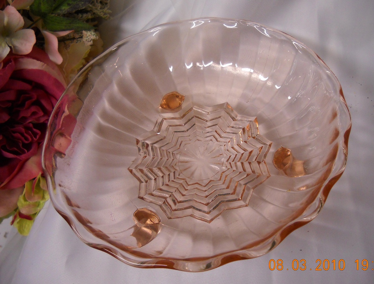 Pink Candy Dish and Green Depression Glass Jar ? 