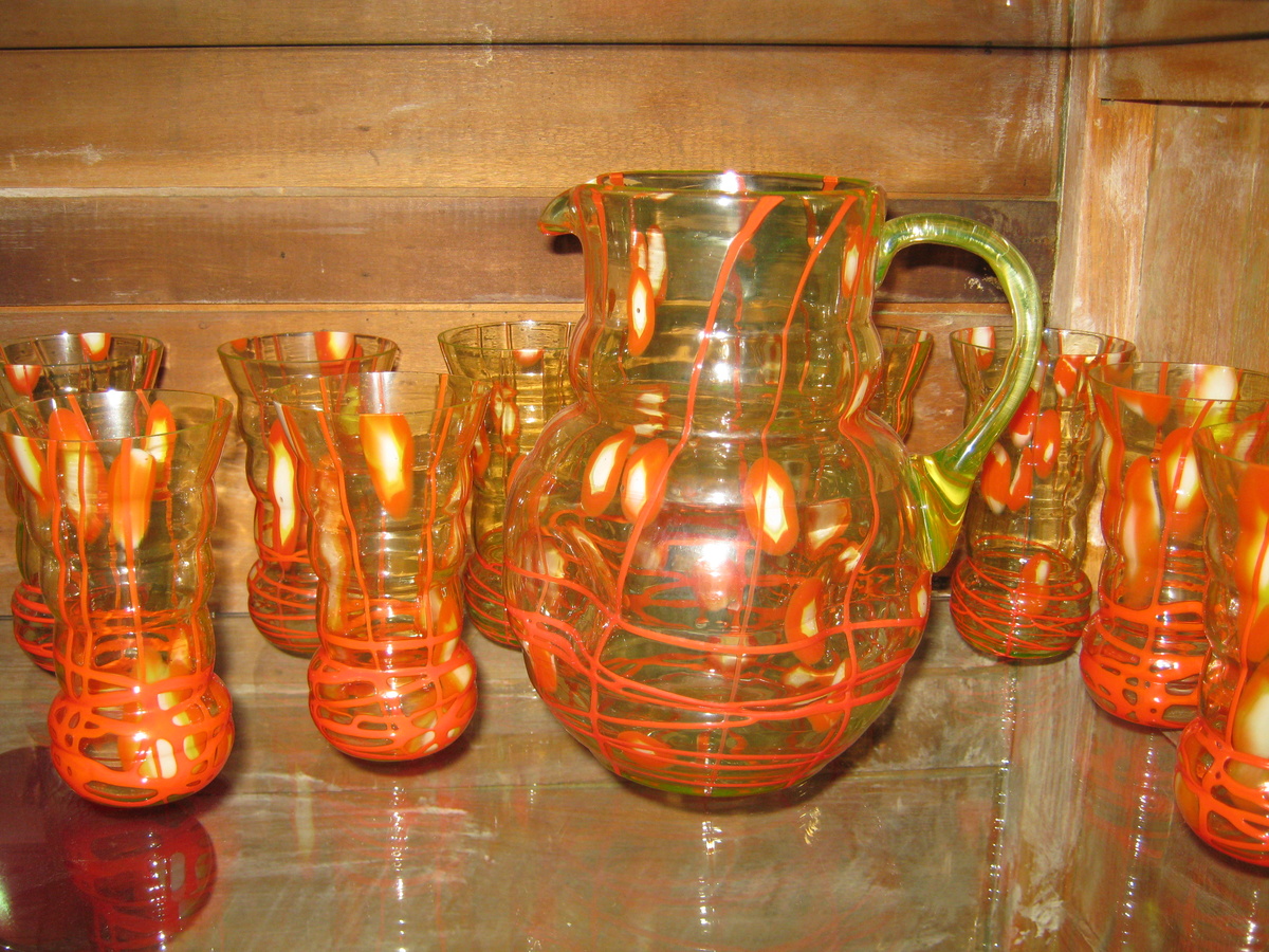 Kralik Czechoslovakia vaseline glass beverage set 