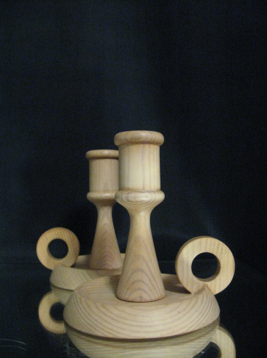 VINTAGE WOODEN CANDLESTICK HOLDERS  -MADE IN SWEDEN - Mid Century Modern