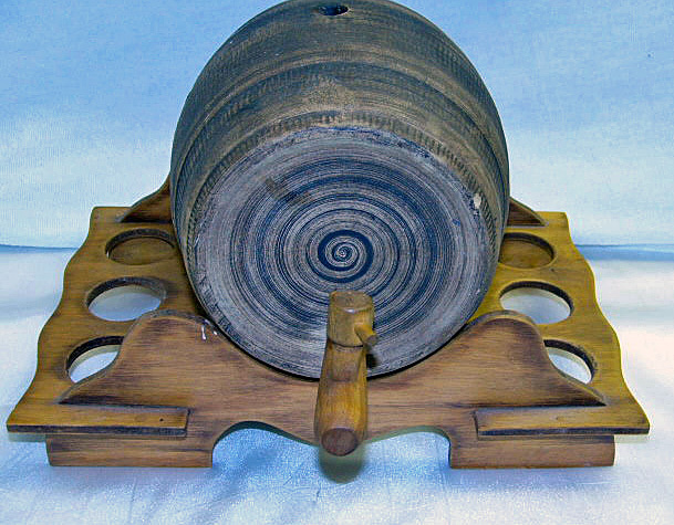 Uhl USA Pottery Stoneware Wine Keg Vintage w Stand - China and Dinnerware