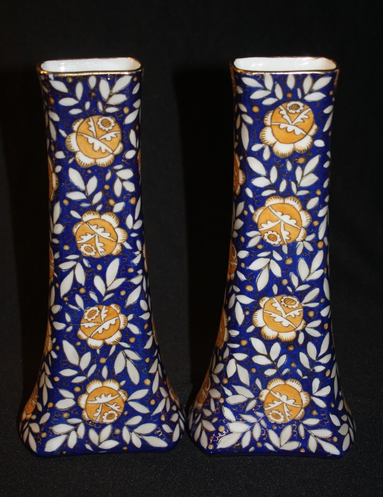 Matching Pair Czech. Cobalt Blue and Gold Vases