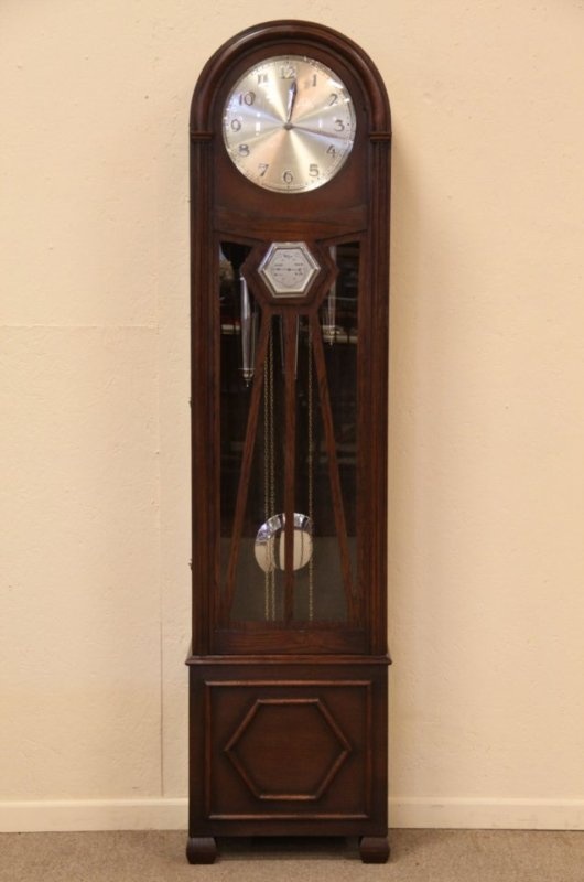 Art Deco Tall Case Clock With  Barometer and Walnut Case