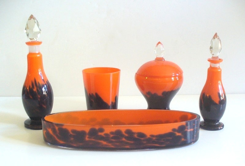 CZECH GLASS; RUCKL TOILET/VANITY SET.
