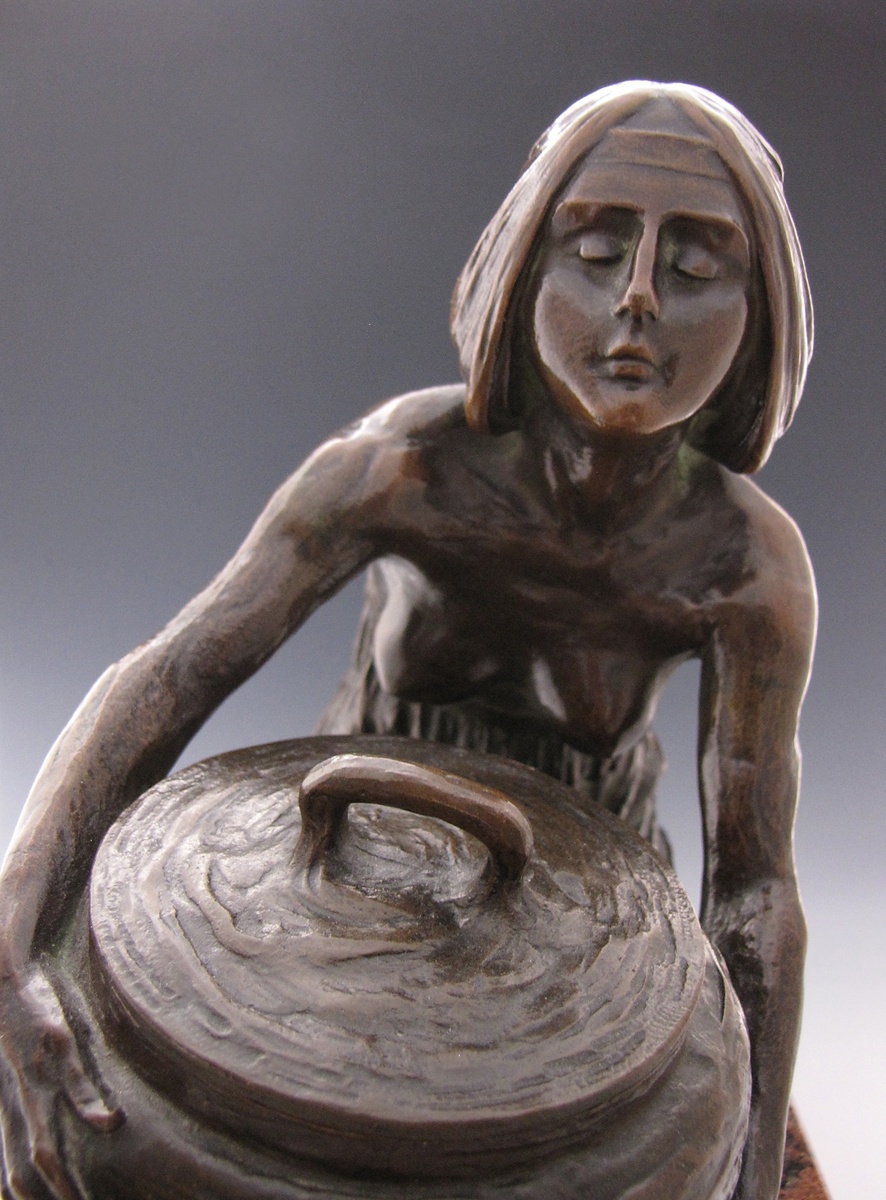 Gustav Gurschner - Large Bronze & Red Granite Inkwell - Art Nouveau
