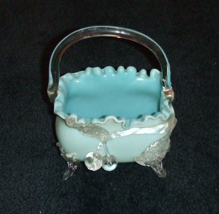 Victorian Art Glass footed Basket with applied Cherries - Art Glass