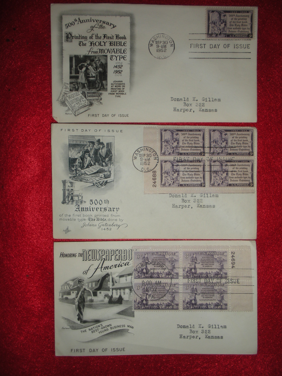 9 FDC First Day Covers from the early 1950s 