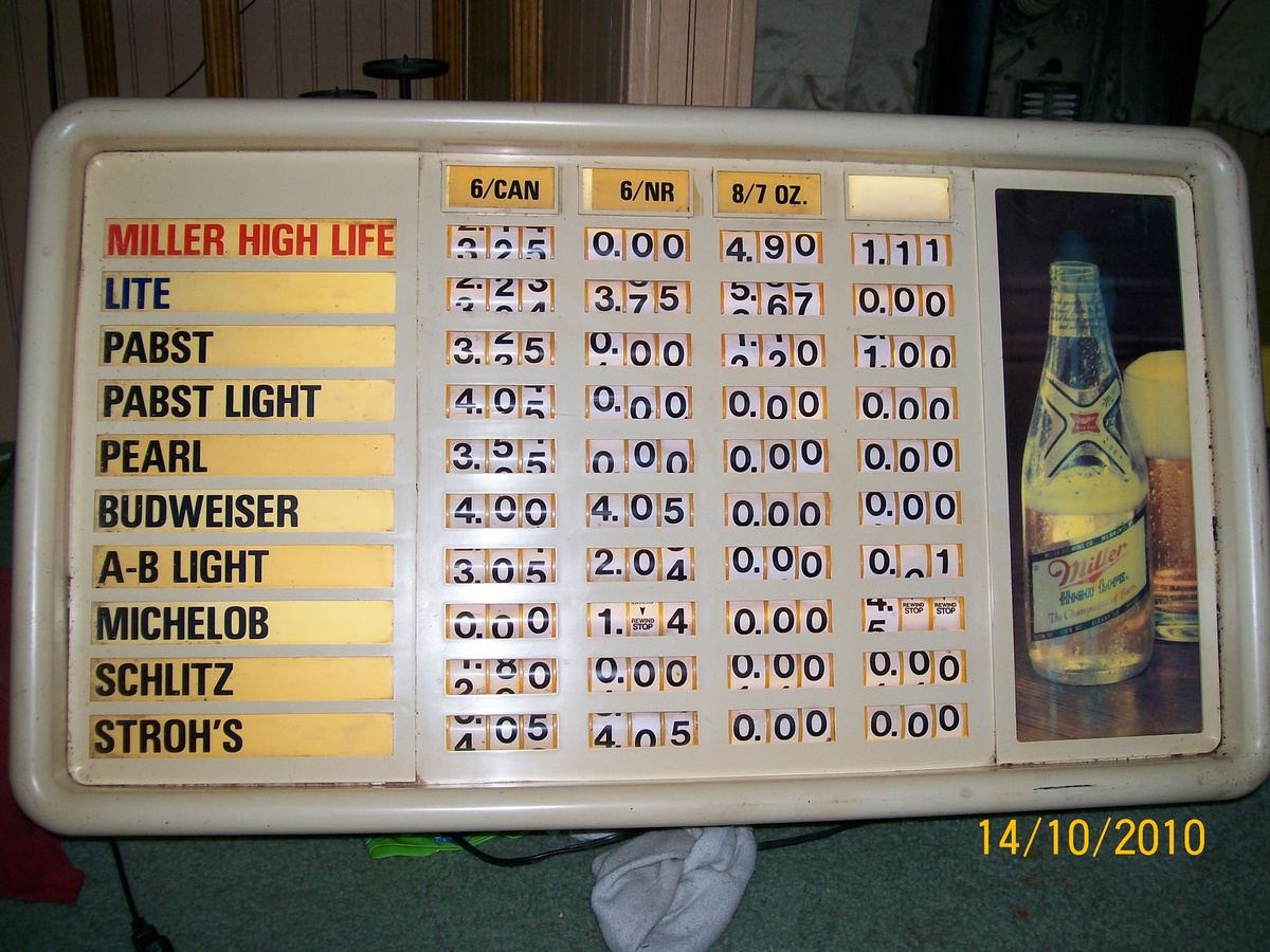 Miller High Life lighted pricing sign