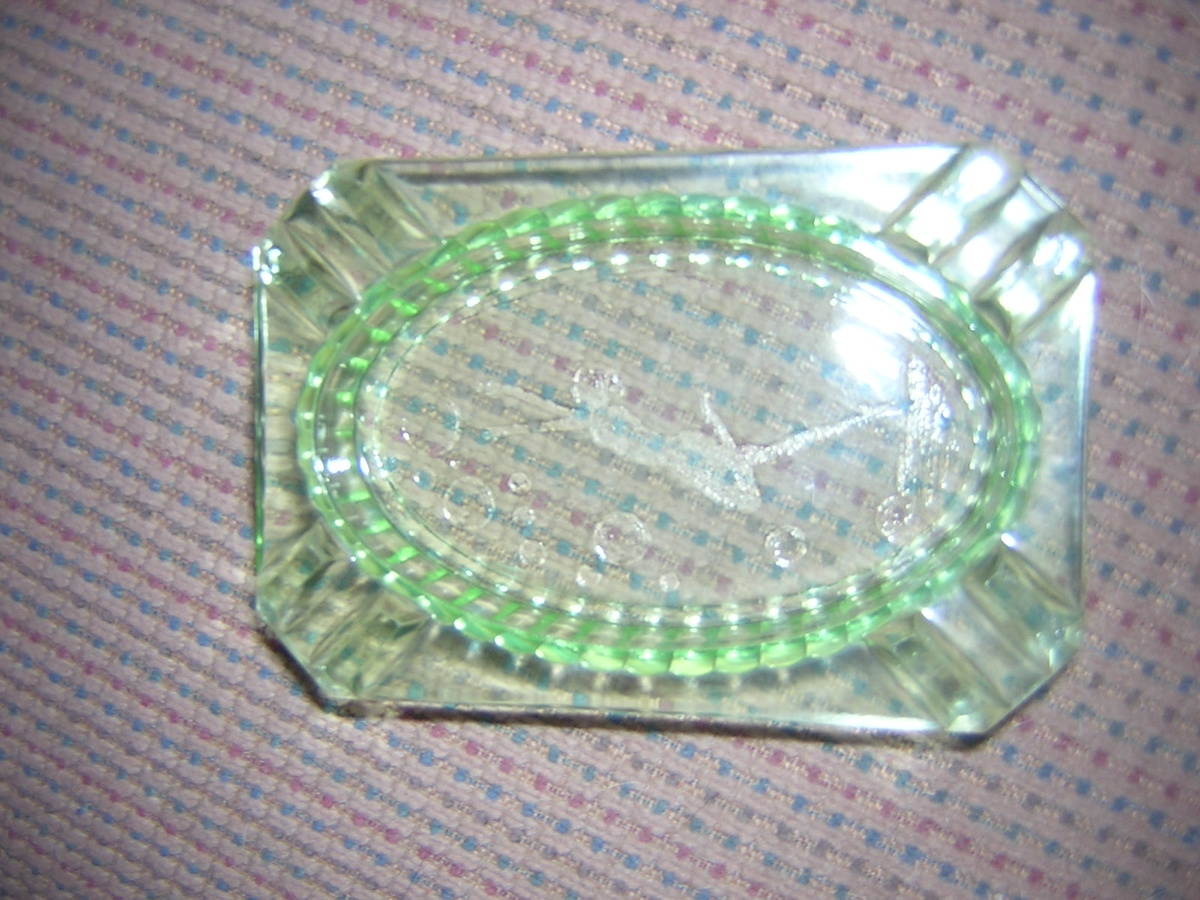 Green Glass Ashtray Art Deco