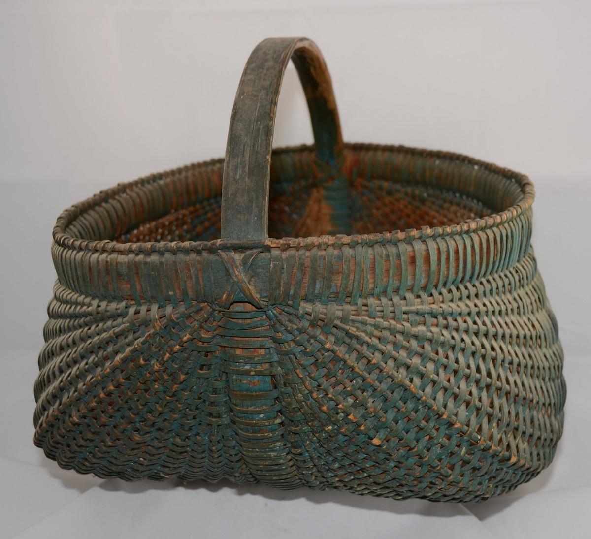 Large Green Buttocks basket or melon Painted Primitive Basket - Folk Art