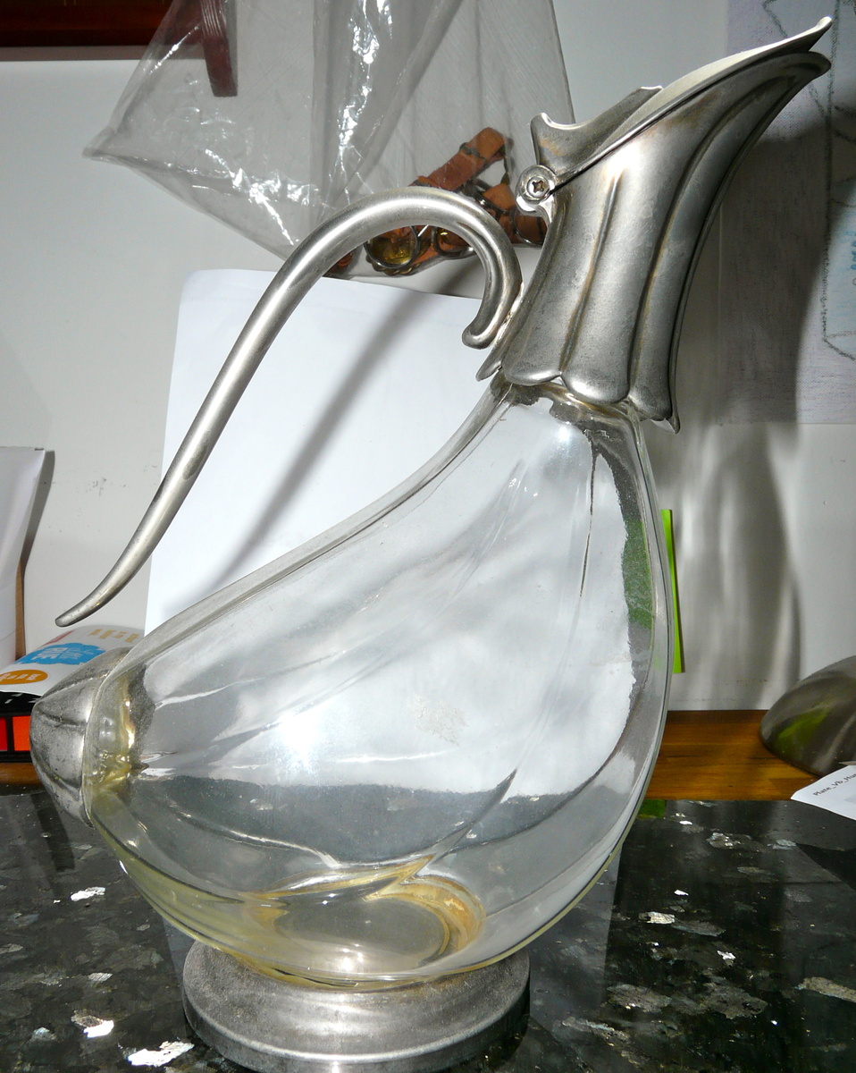 Glass and metal "duck" pitcher