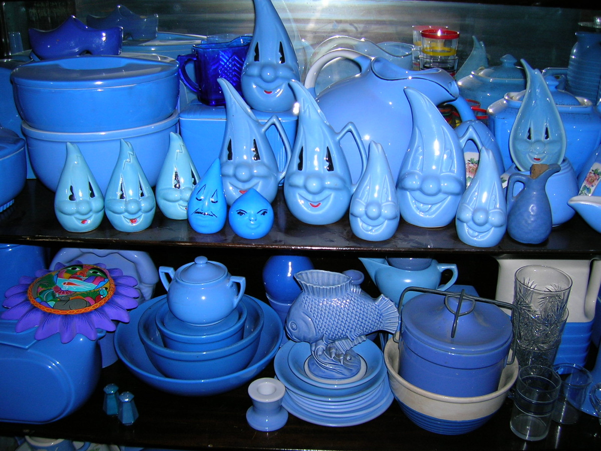 Collection of Blue Pottery and Glassware