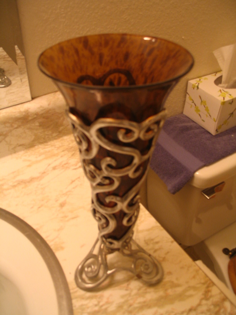 blown glass vase with metal stand - art glass?