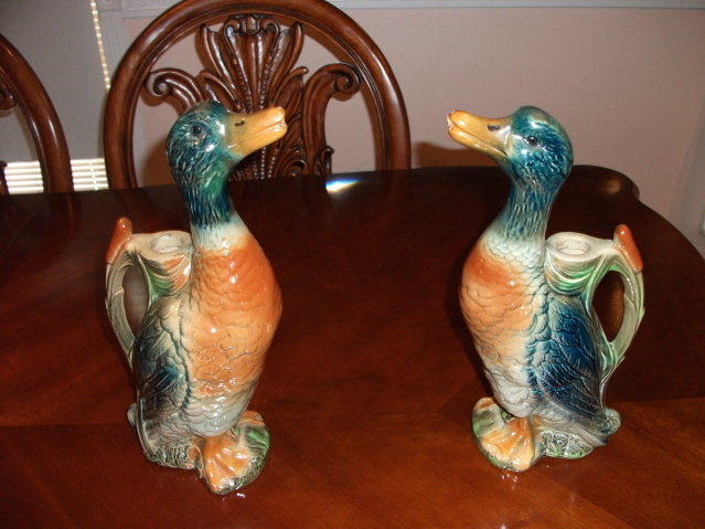 Two Majolica St Clement Duck Pitchers