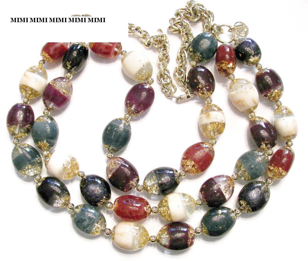 Art Glass Bead Necklace unknown hang tag - Costume Jewelry