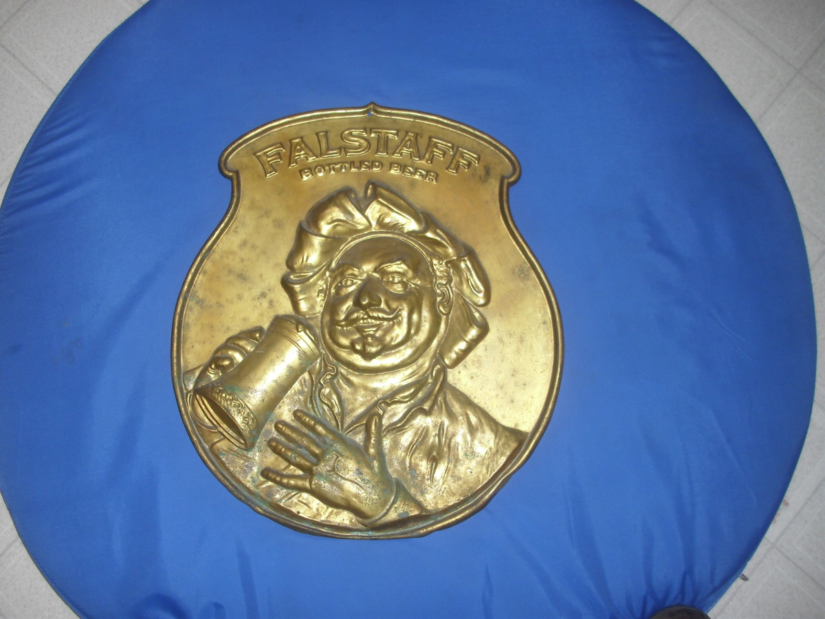 old lemp or falstaff  brass sign  not sure which ,it has no markings i can find. can anyone give me some info?