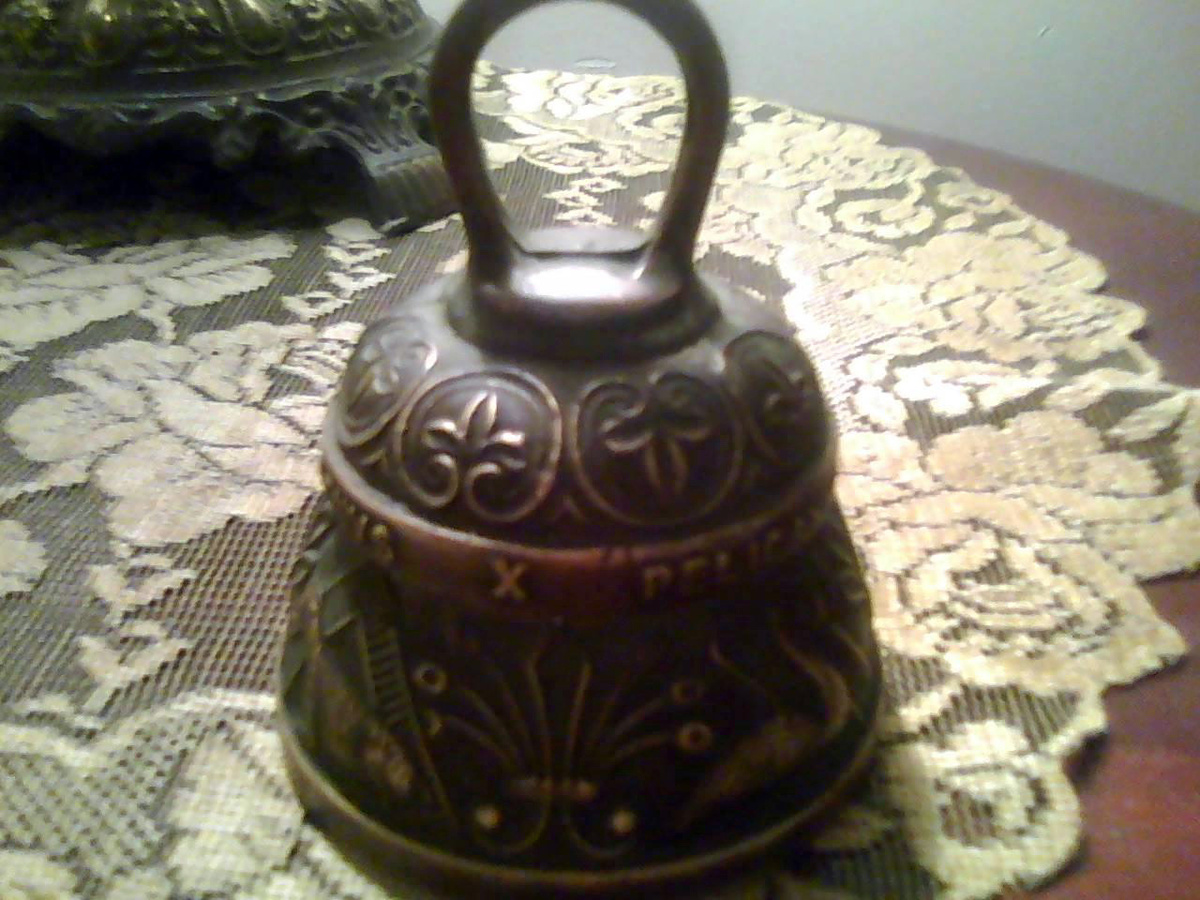 Bronze Bell Latin Script with Animals - Victorian Era